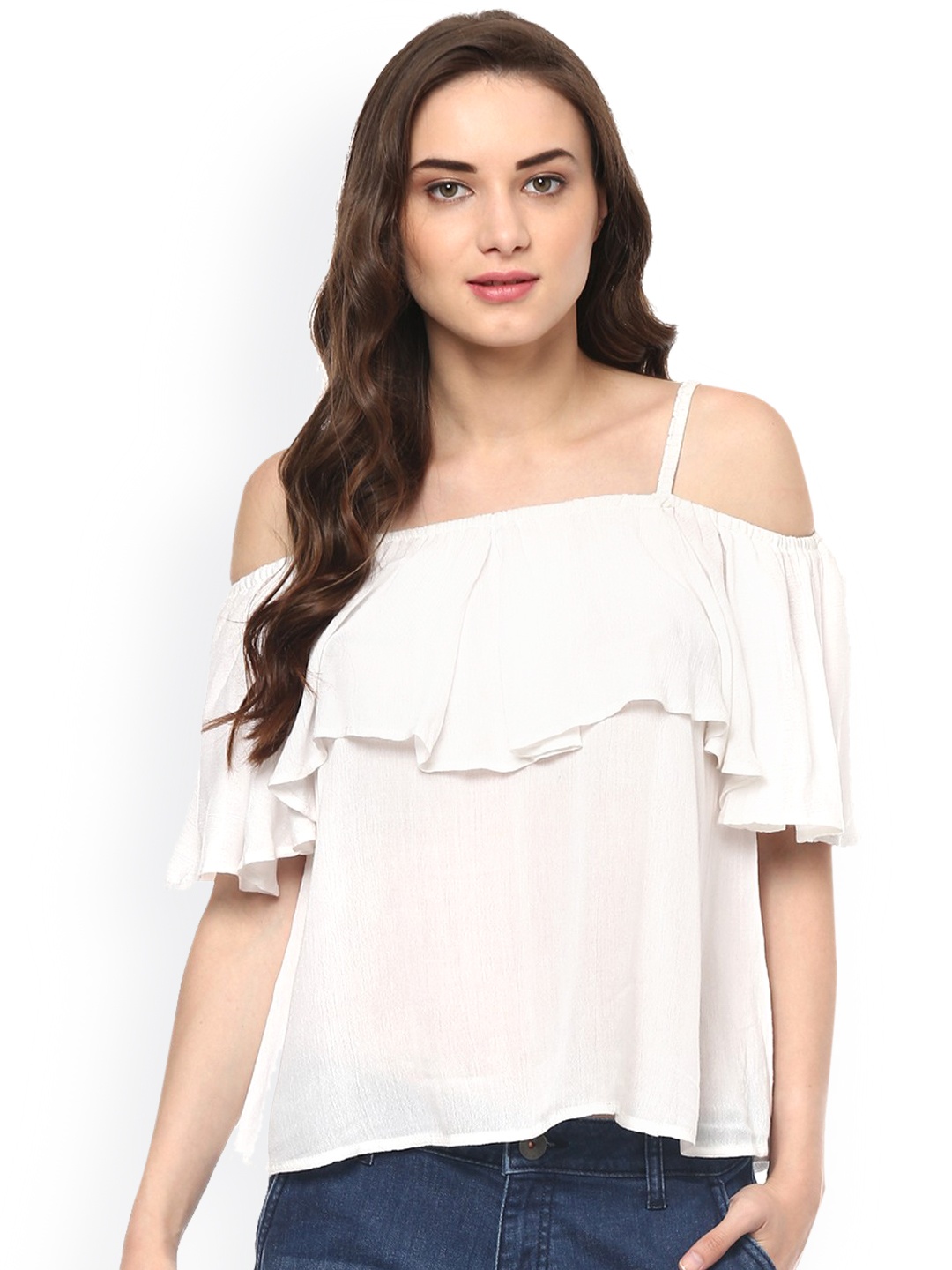 

Zima Leto Women White Solid Bardot Top