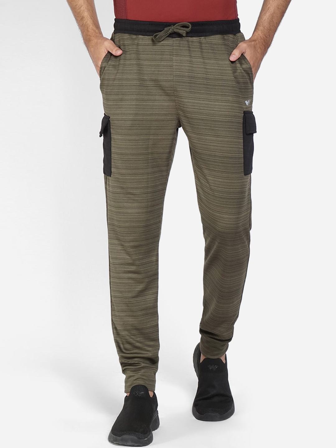 

Wildcraft Men Olive Green Striped Pure Cotton Joggers