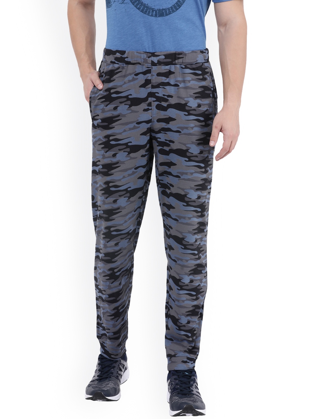 

Wildcraft Men Navy Blue & Grey Printed Pure Cotton Joggers