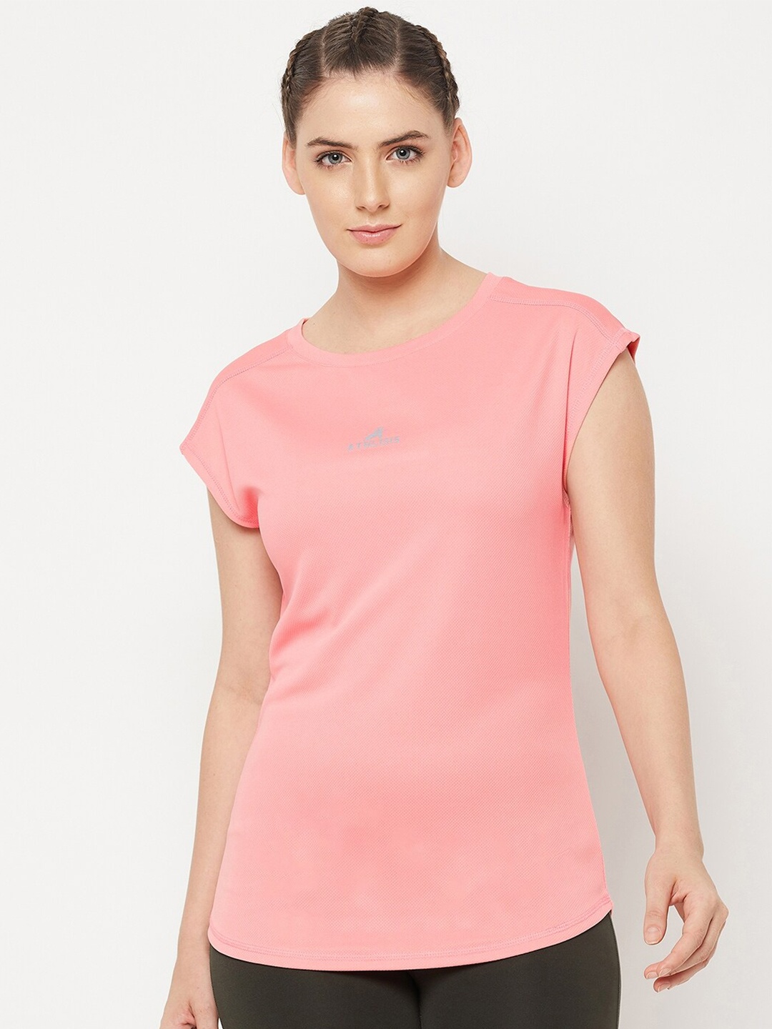 

ATHLISIS Women Pink Slim Fit Quick Dry T-shirt