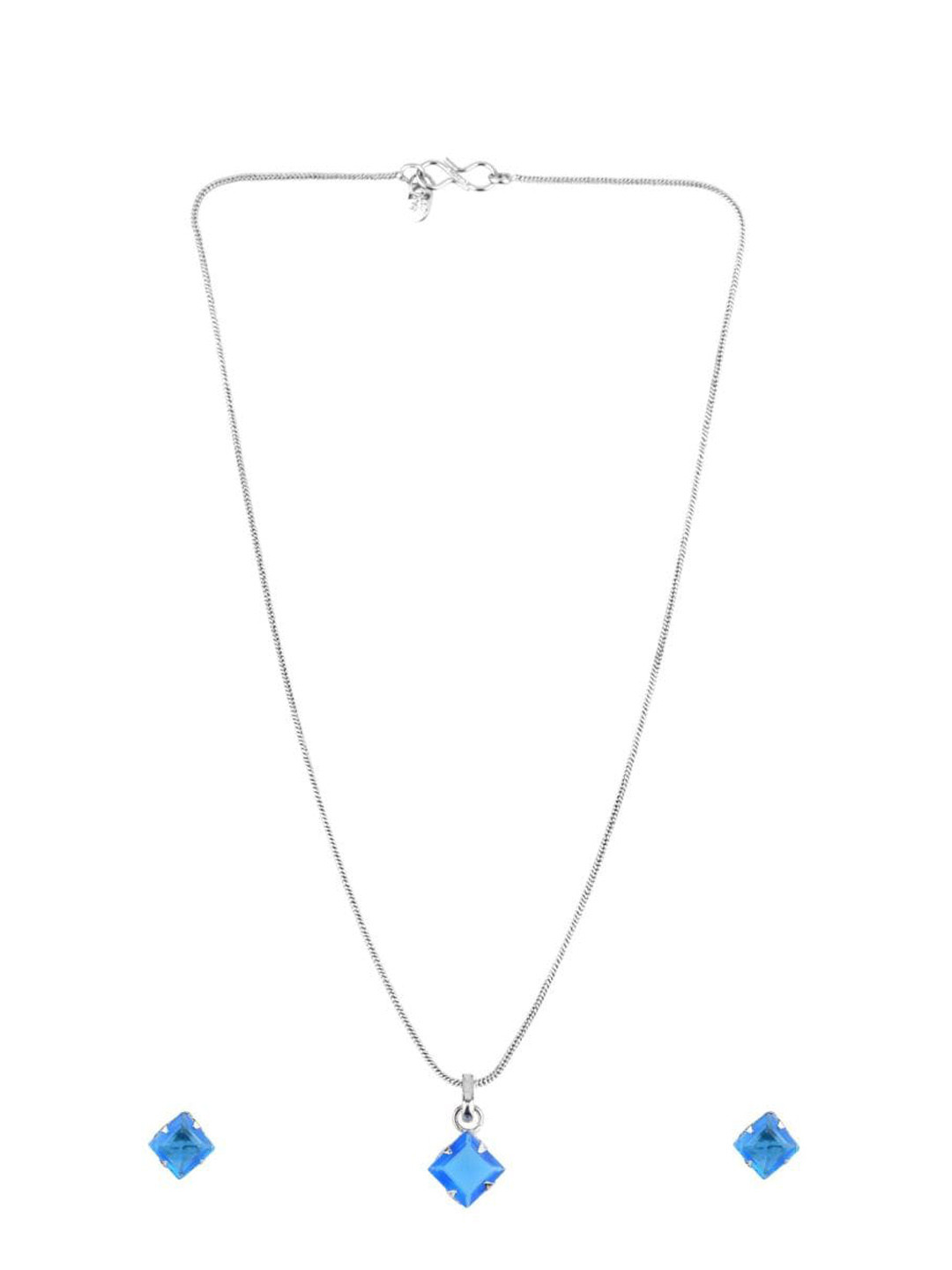 

Efulgenz Silver-Toned & Blue Crystal-Studded Rhodium-Plated Pendant Set