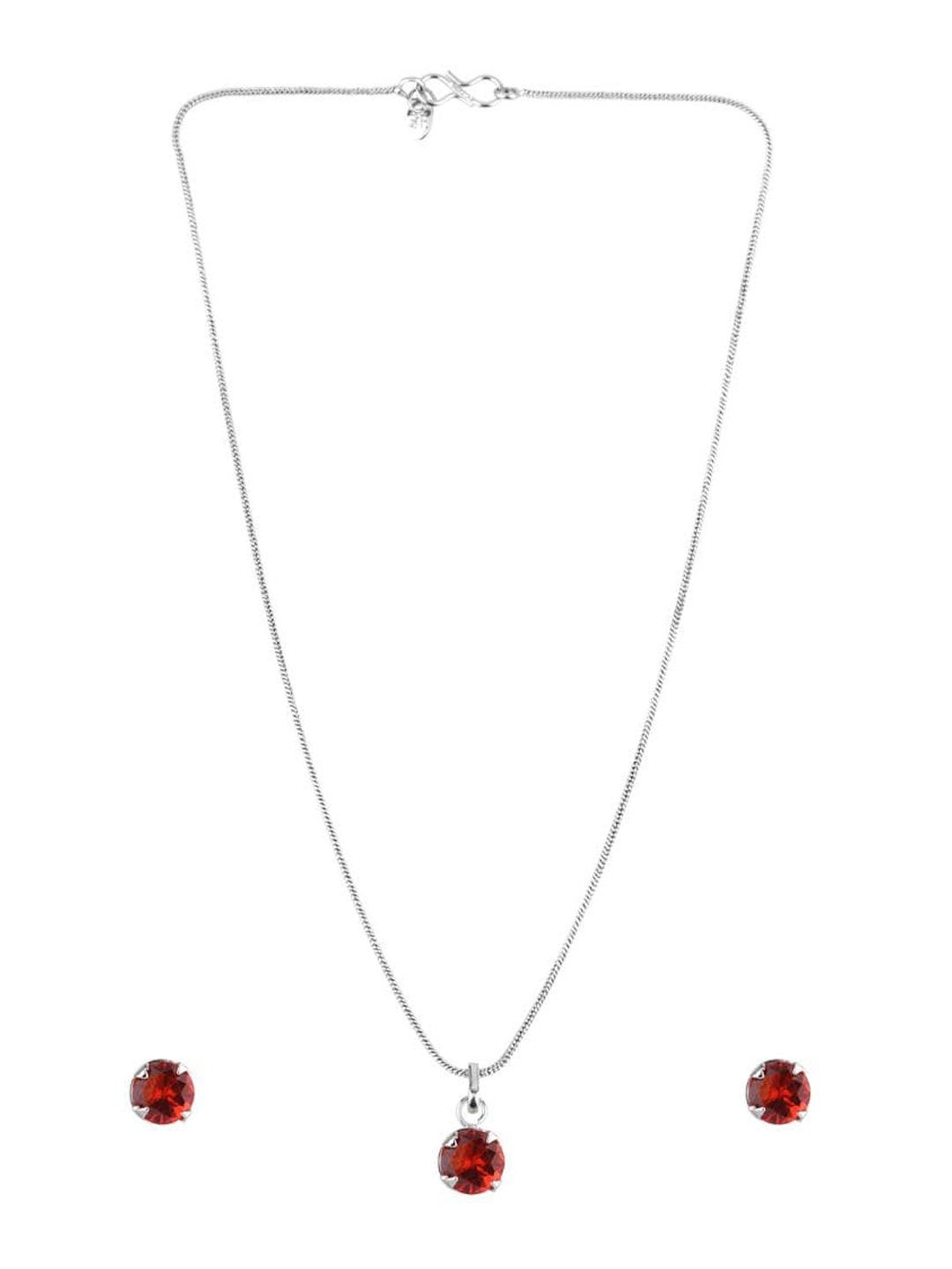 

Efulgenz Rhodium-Plated Red Crystal-Studded Antique Pendant Set, Silver