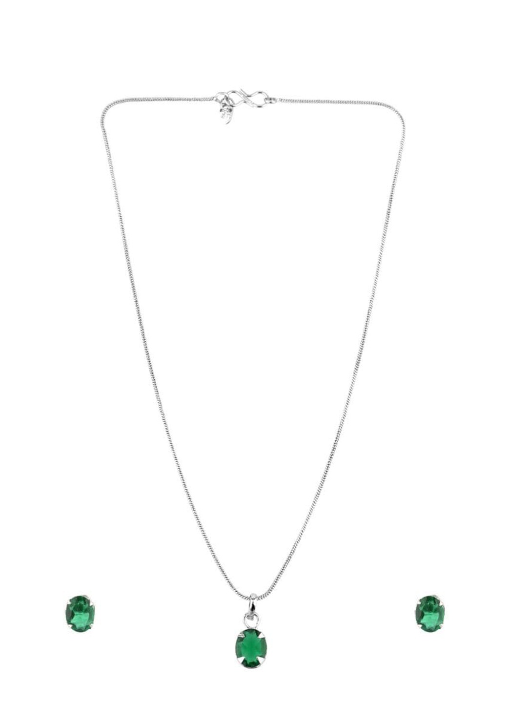 

Efulgenz Rhodium-Plated Green Crystal-Studded Antique Pendant Set, Silver