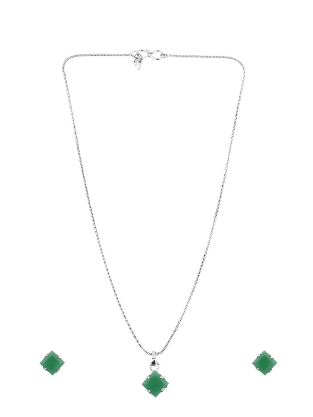 

Efulgenz Rhodium-Plated Green Crystal-Studded Antique Pendant Set