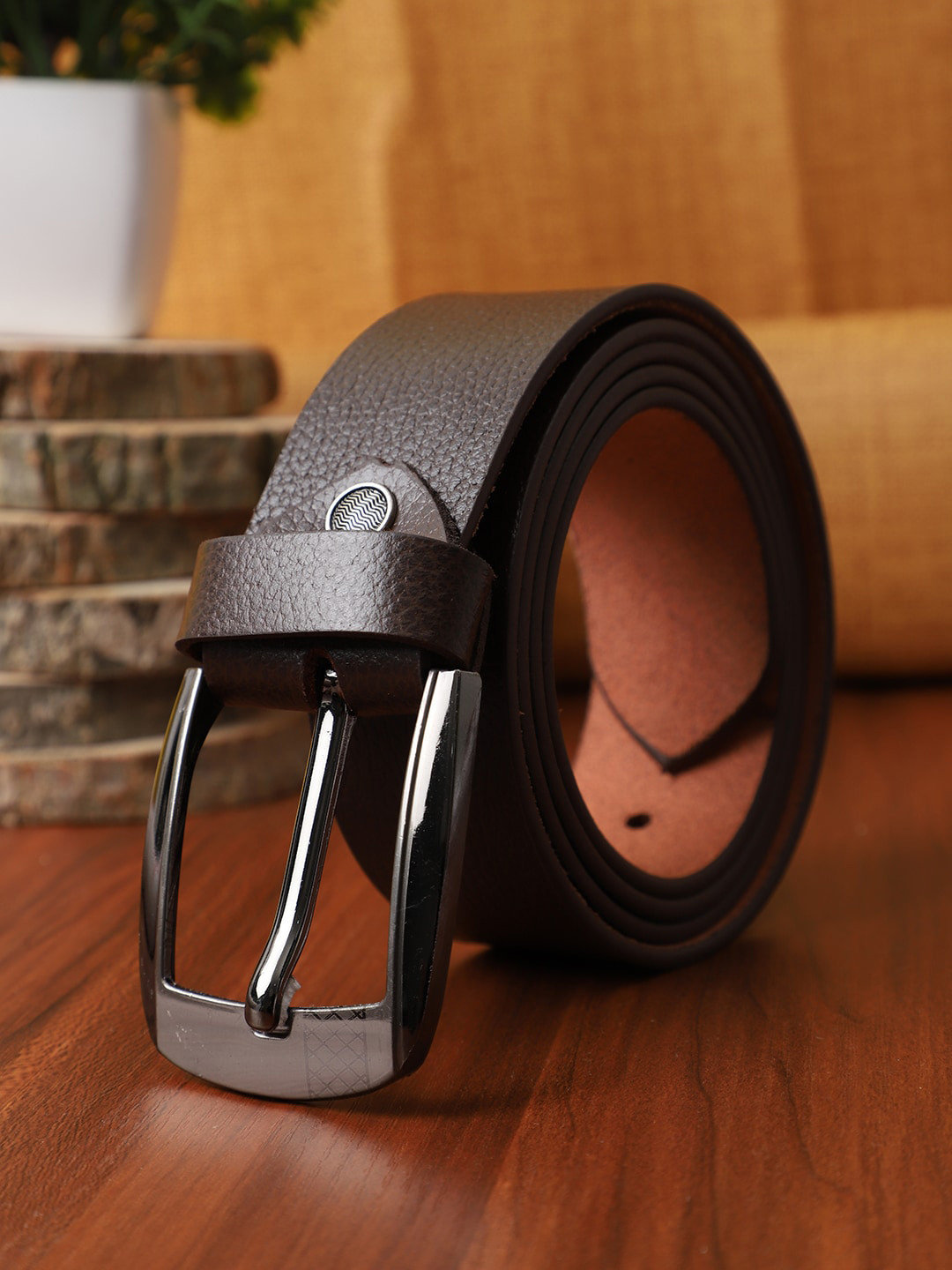 

The Mini NEEDLE Men Brown Leather Formal Belt