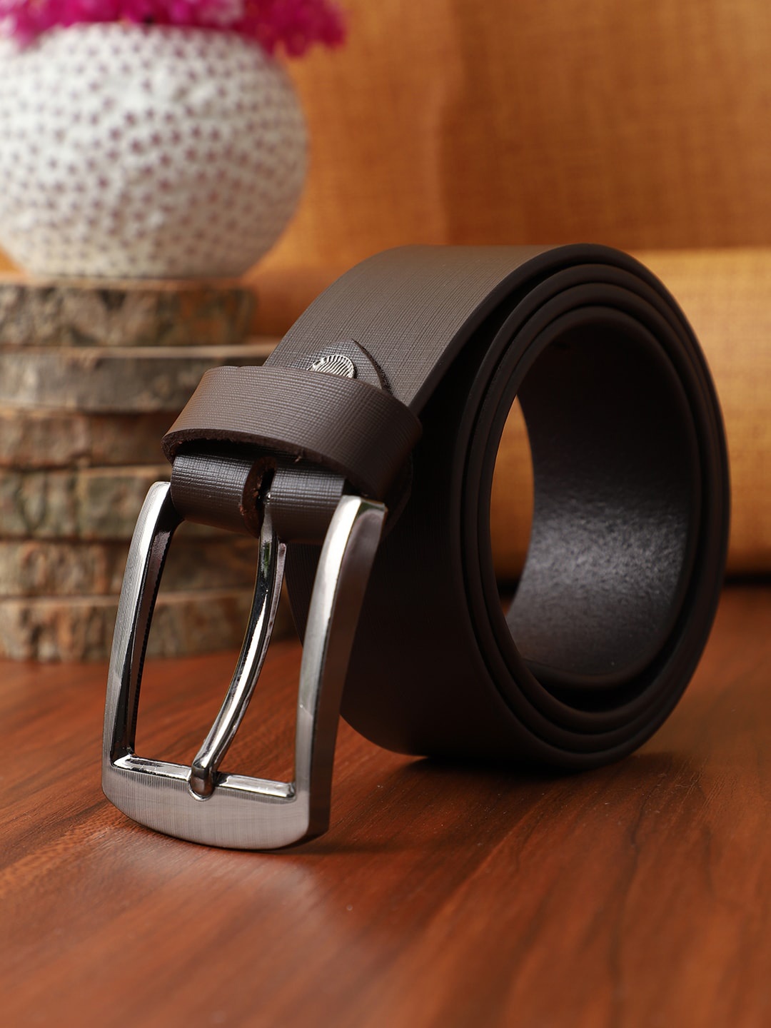 

The Mini NEEDLE Men Brown Leather Formal Belt