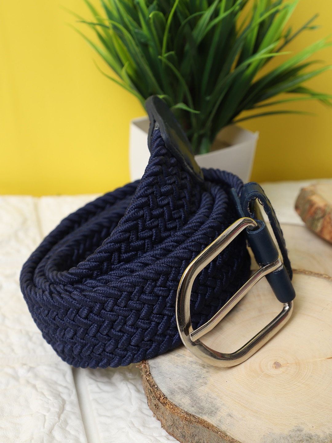 

The Mini NEEDLE Unisex Blue Braided Stretchable Canvas Belt, Navy blue