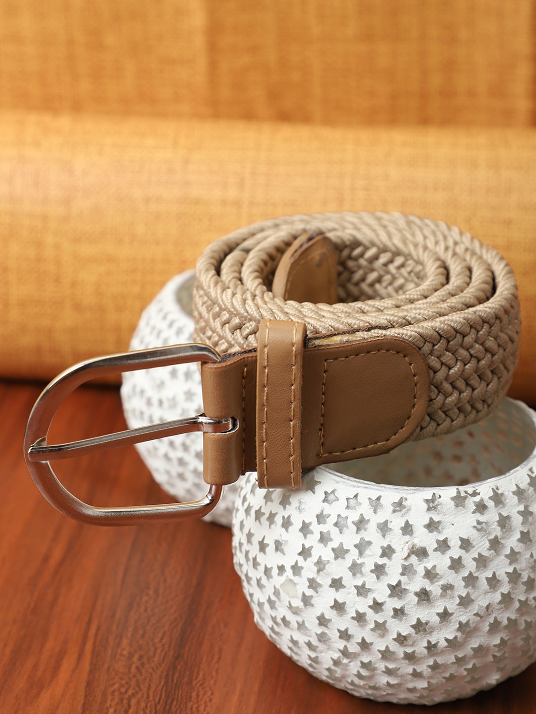 

The Mini NEEDLE Unisex Cream Braided Stretchable Canvas Belt