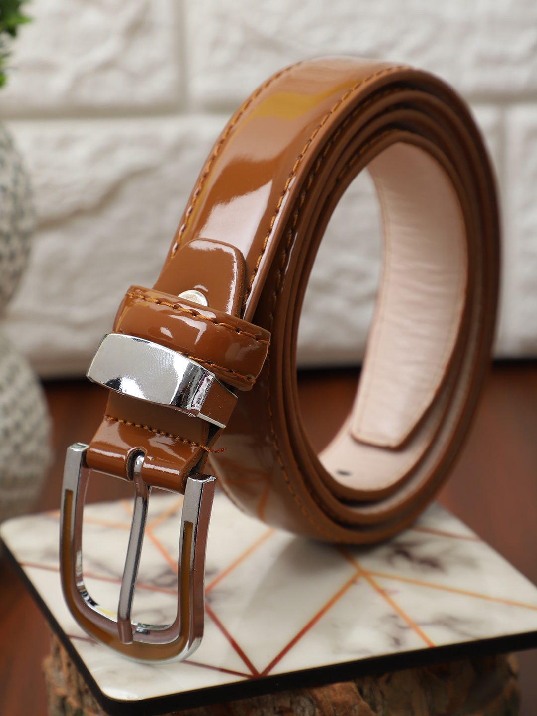 

The Mini NEEDLE Women Tan Brown Solid Belt