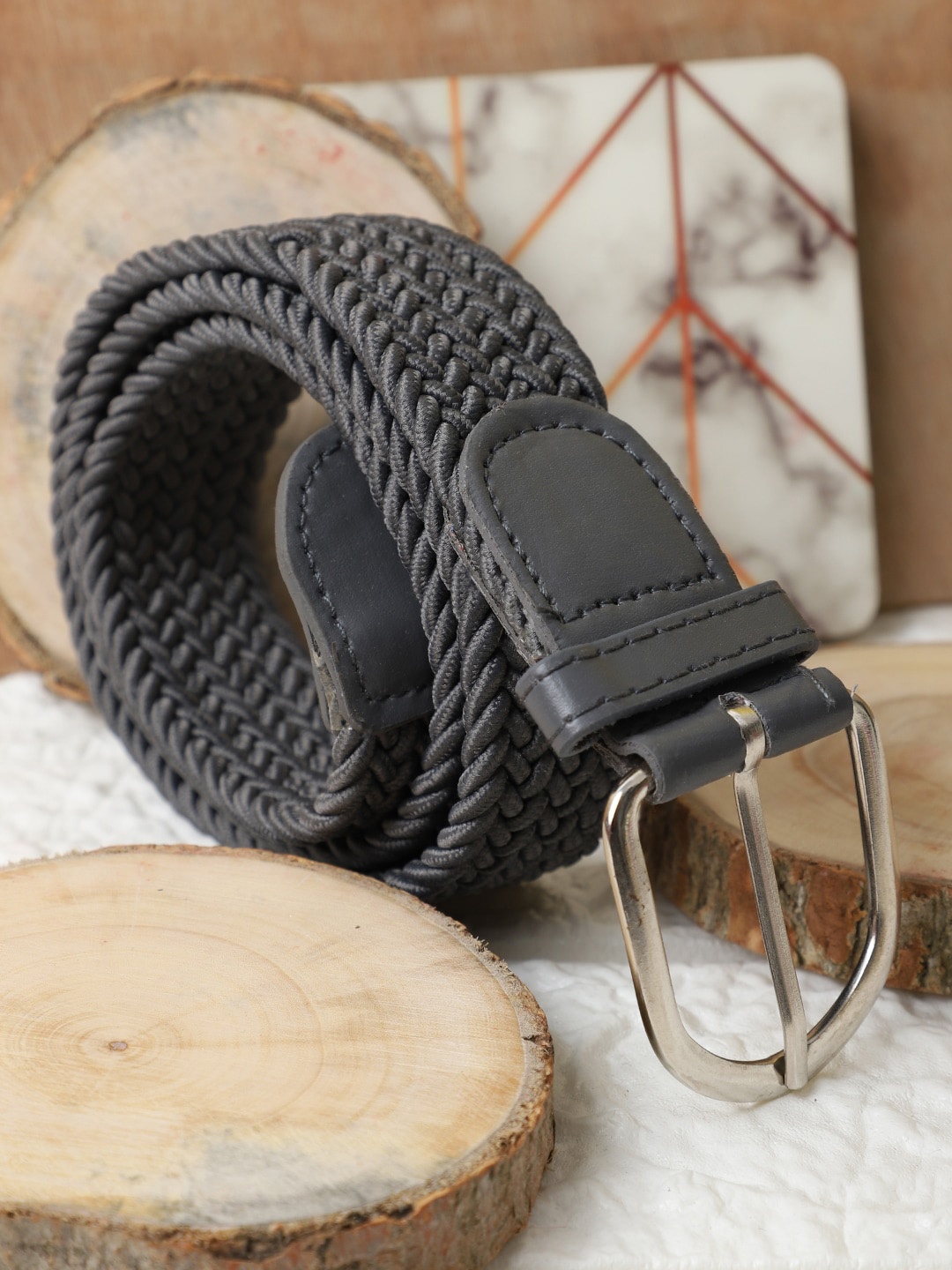 

The Mini NEEDLE Unisex Grey Braided Stretchable Canvas Belt