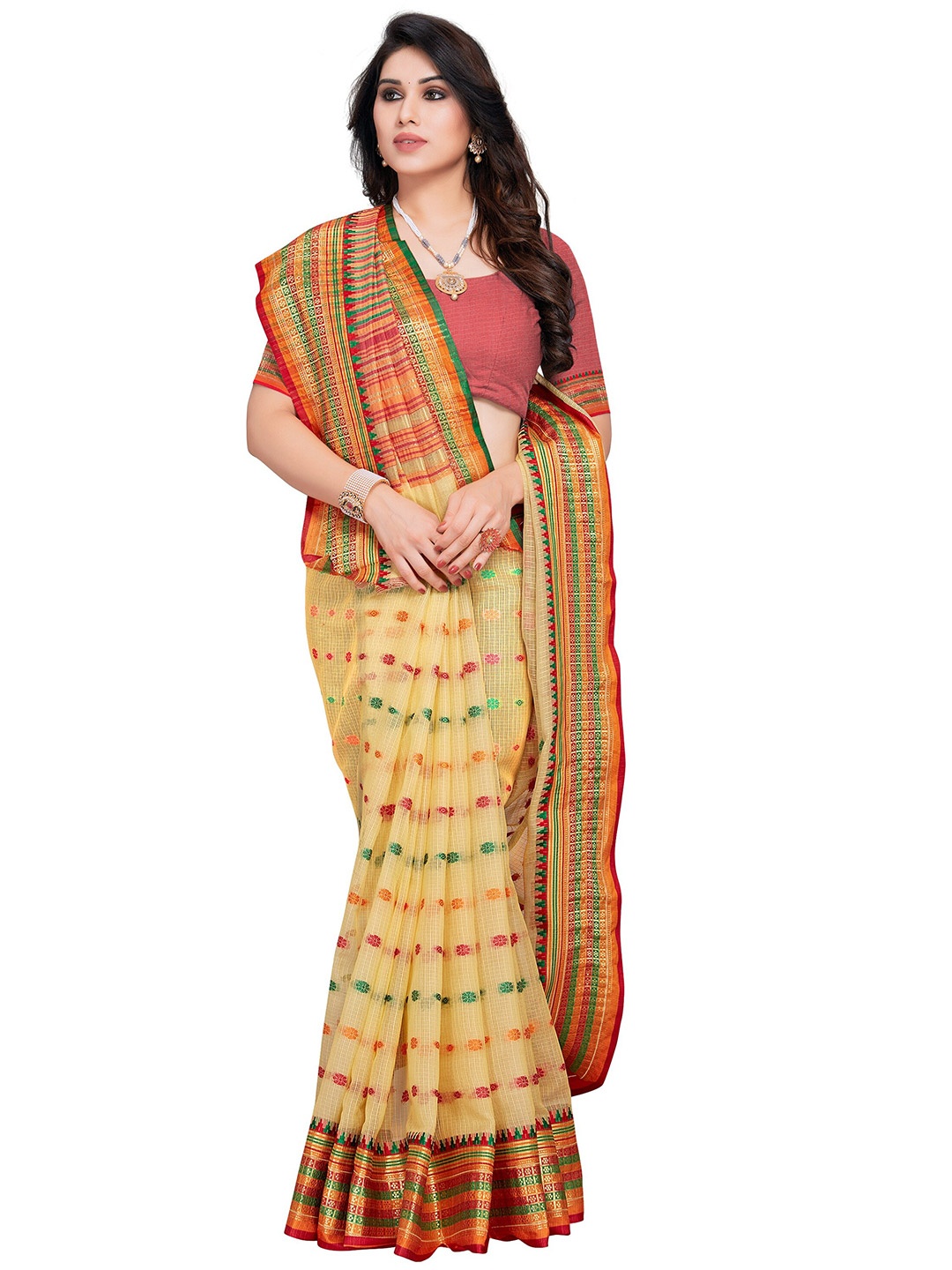 

Sidhidata Rose Gold & Grey Woven Design Zari Kota Saree