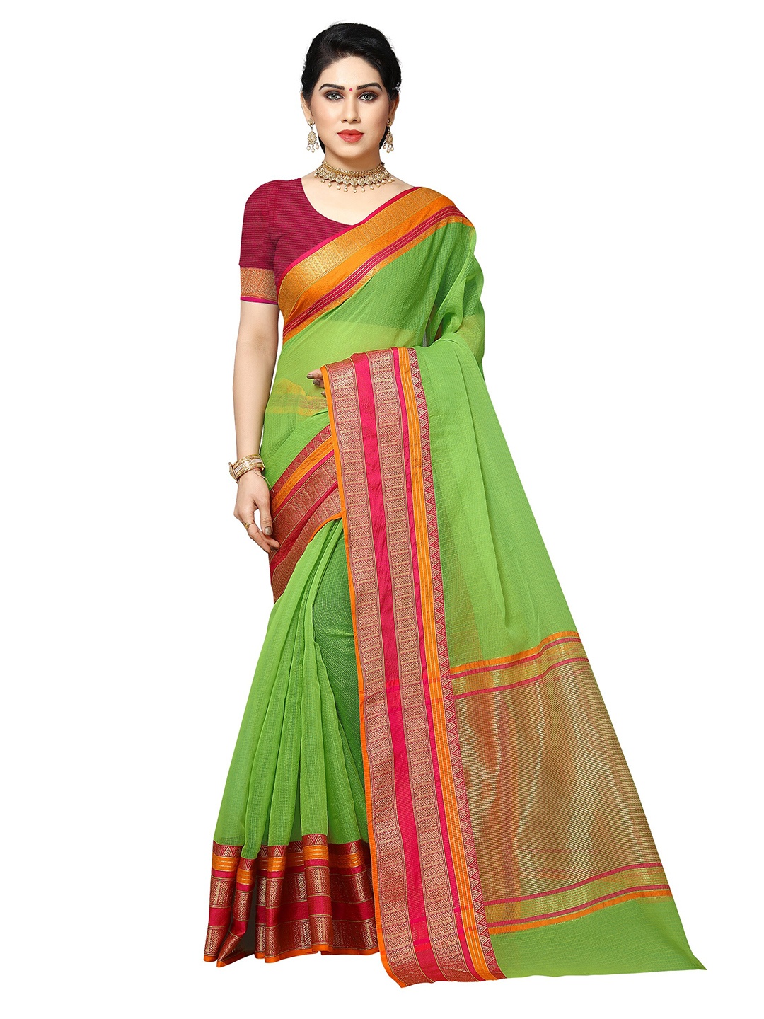 

Sidhidata Lime Green & Red Woven Design Kota Saree