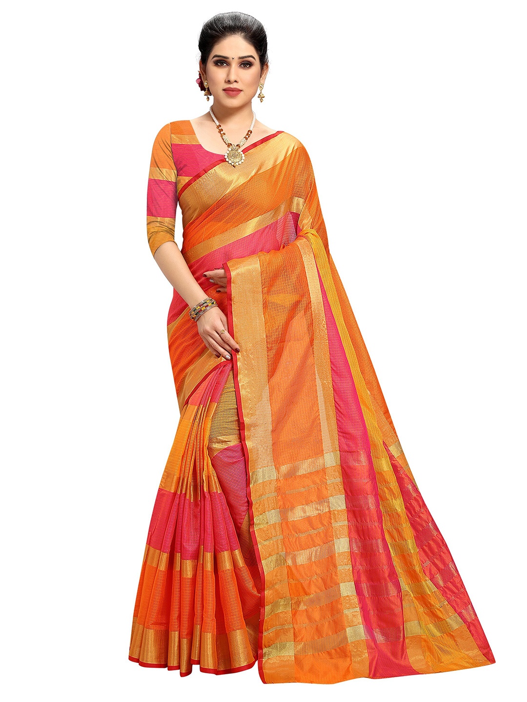 

Sidhidata Red & Green Checked Zari Kota Saree