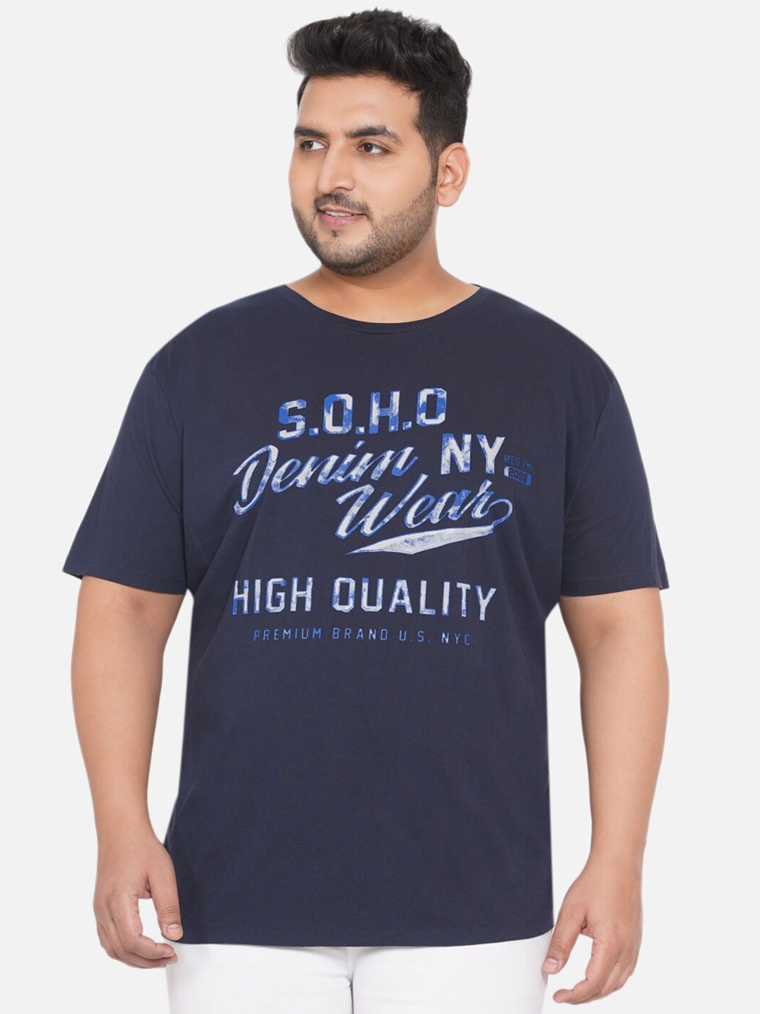 

Santonio Men Navy Blue Typography Raw Edge T-shirt
