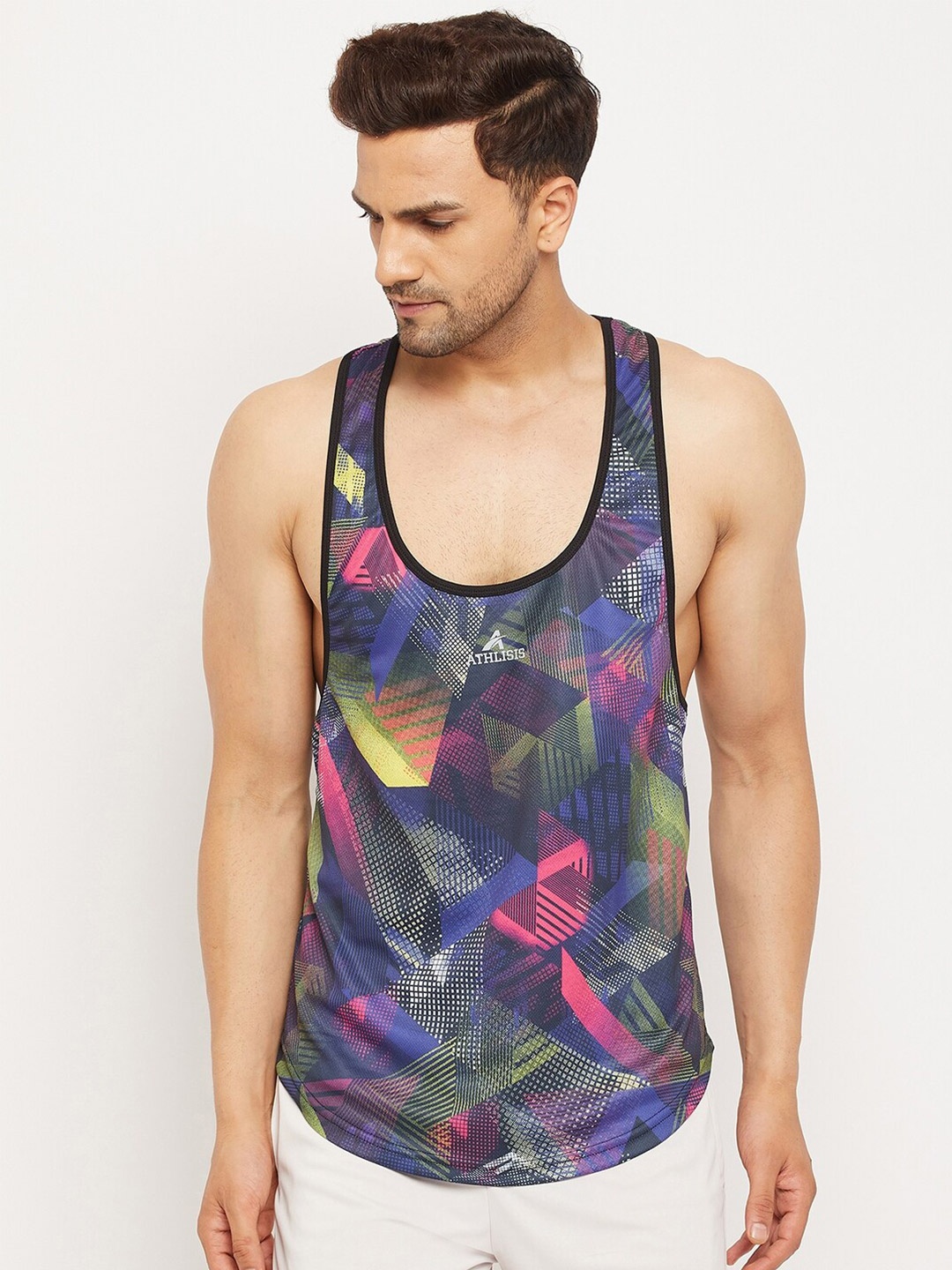 

ATHLISIS Men Blue Printed Raw Edge T-shirt