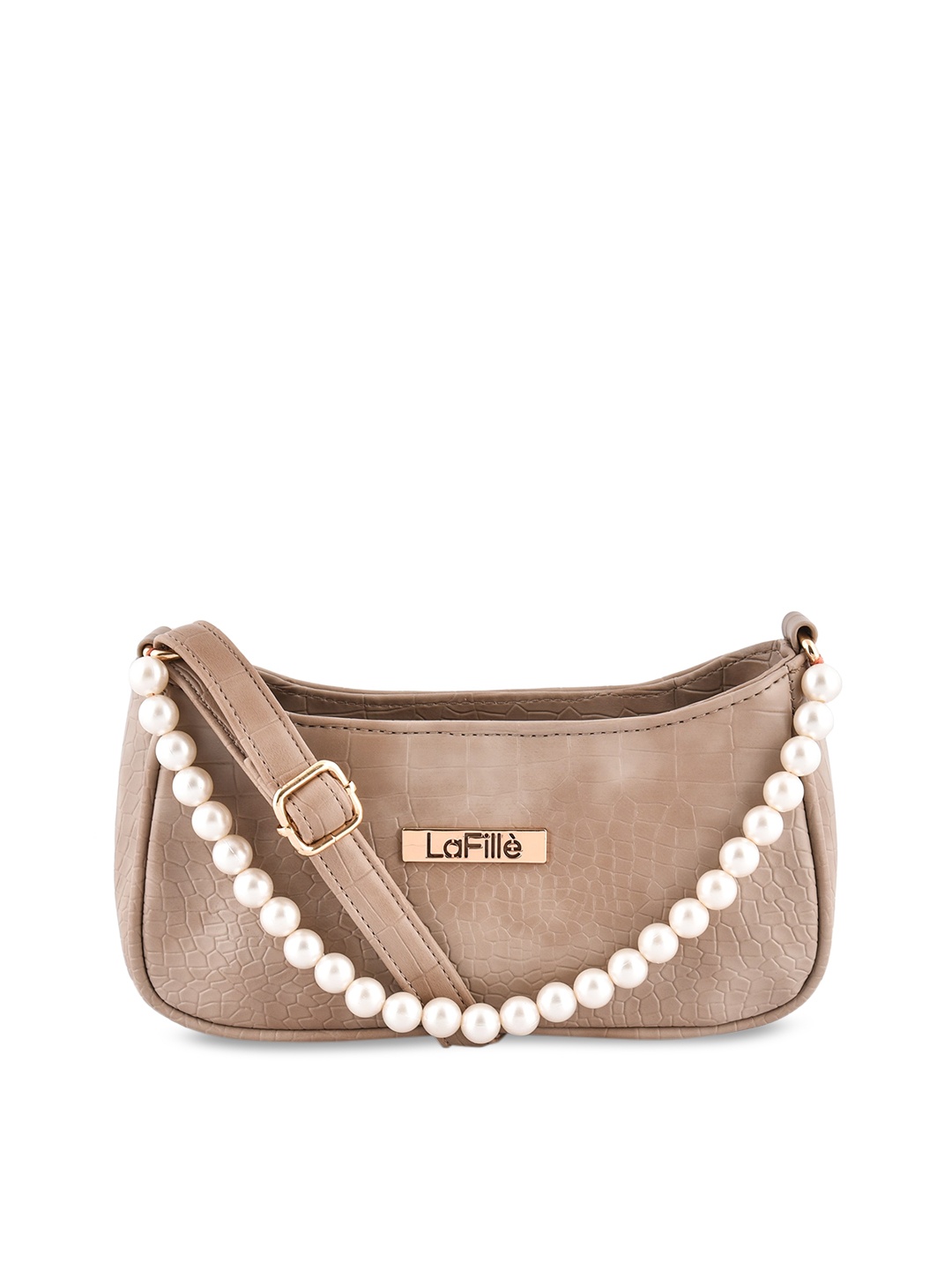 

LaFille Cream-Coloured & White Embellished Half Moon Clutch