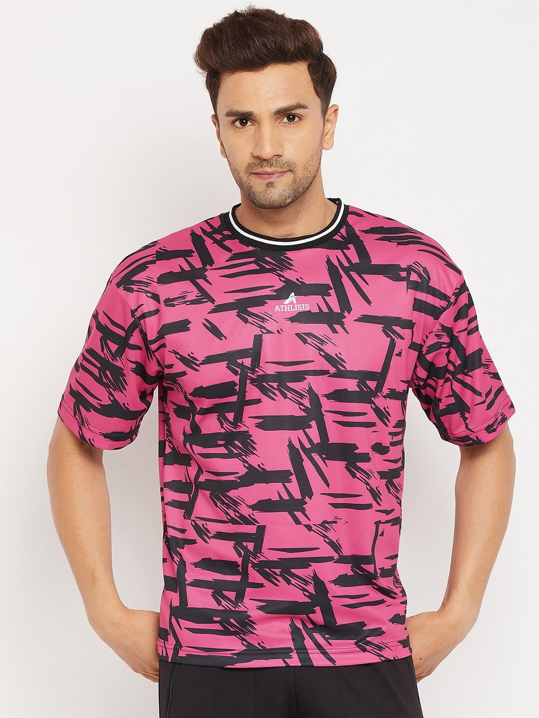 

ATHLISIS Men Pink Quick dry Oversized T-shirt