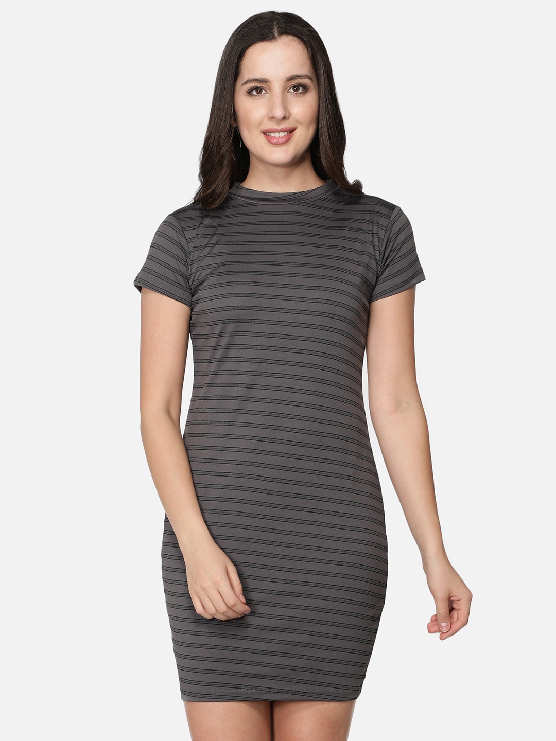

Sonex Gold Grey Striped Sheath Dress