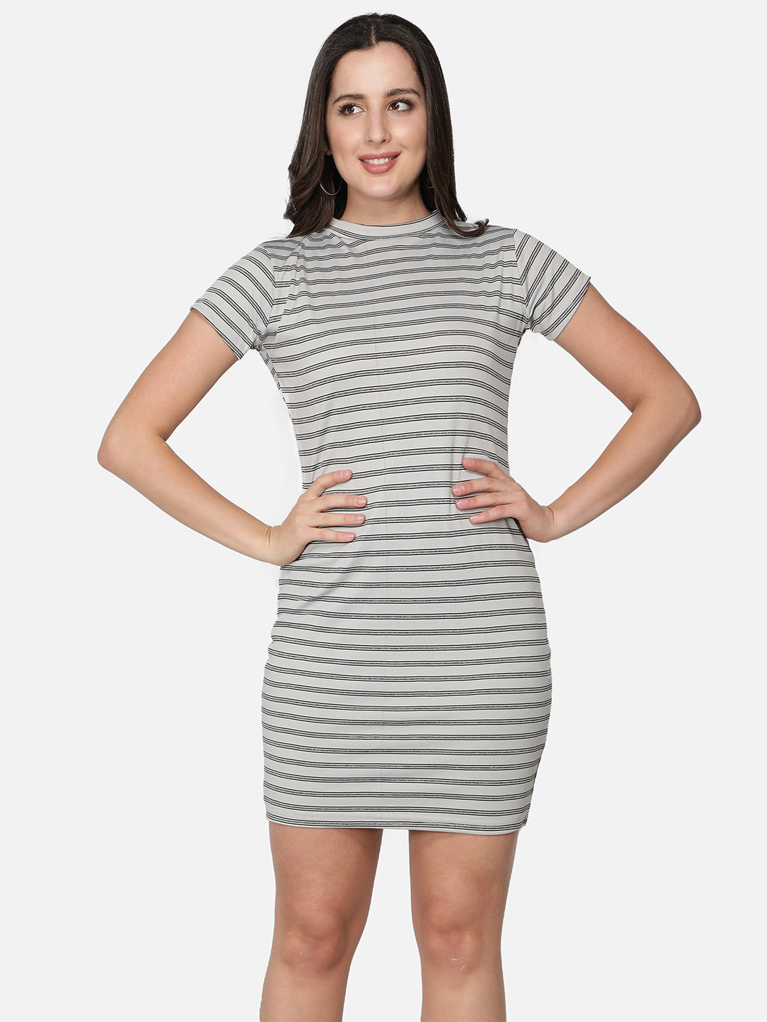 

Sonex Gold Grey Striped Sheath Dress
