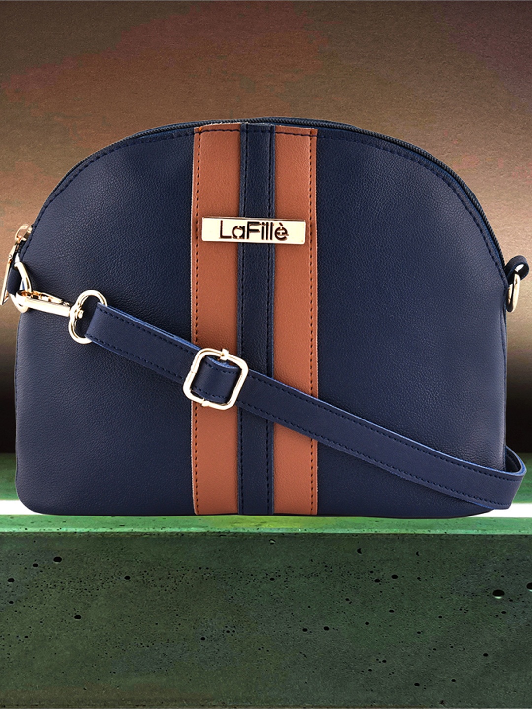 

LaFille Blue Striped PU Structured Sling Bag