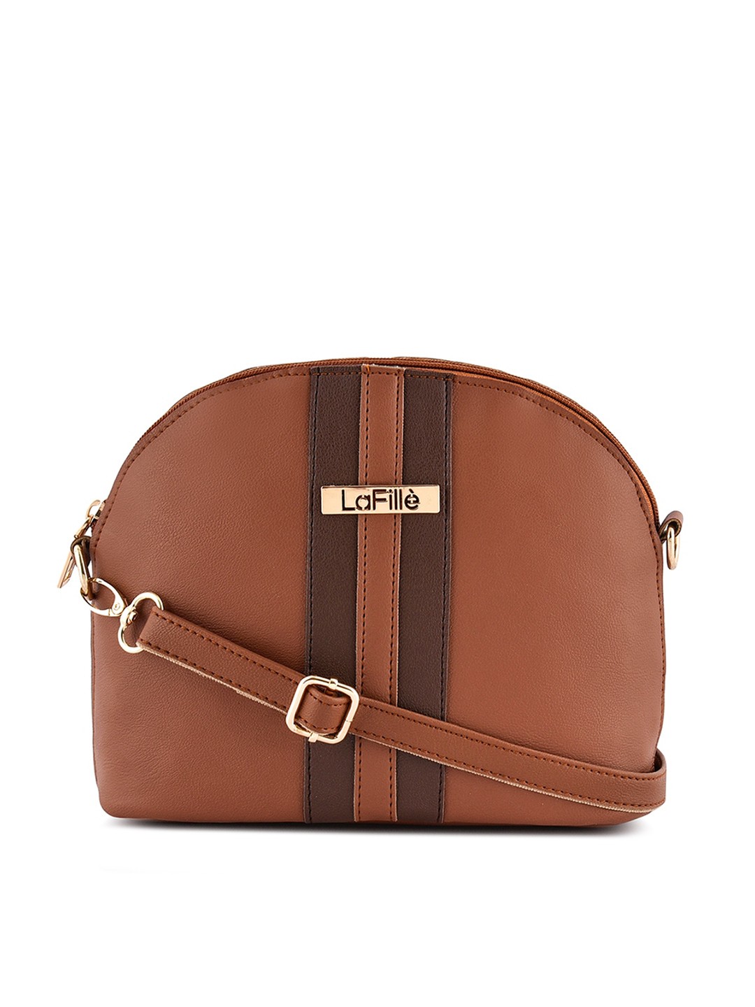 

LaFille Tan Striped PU Structured Sling Bag