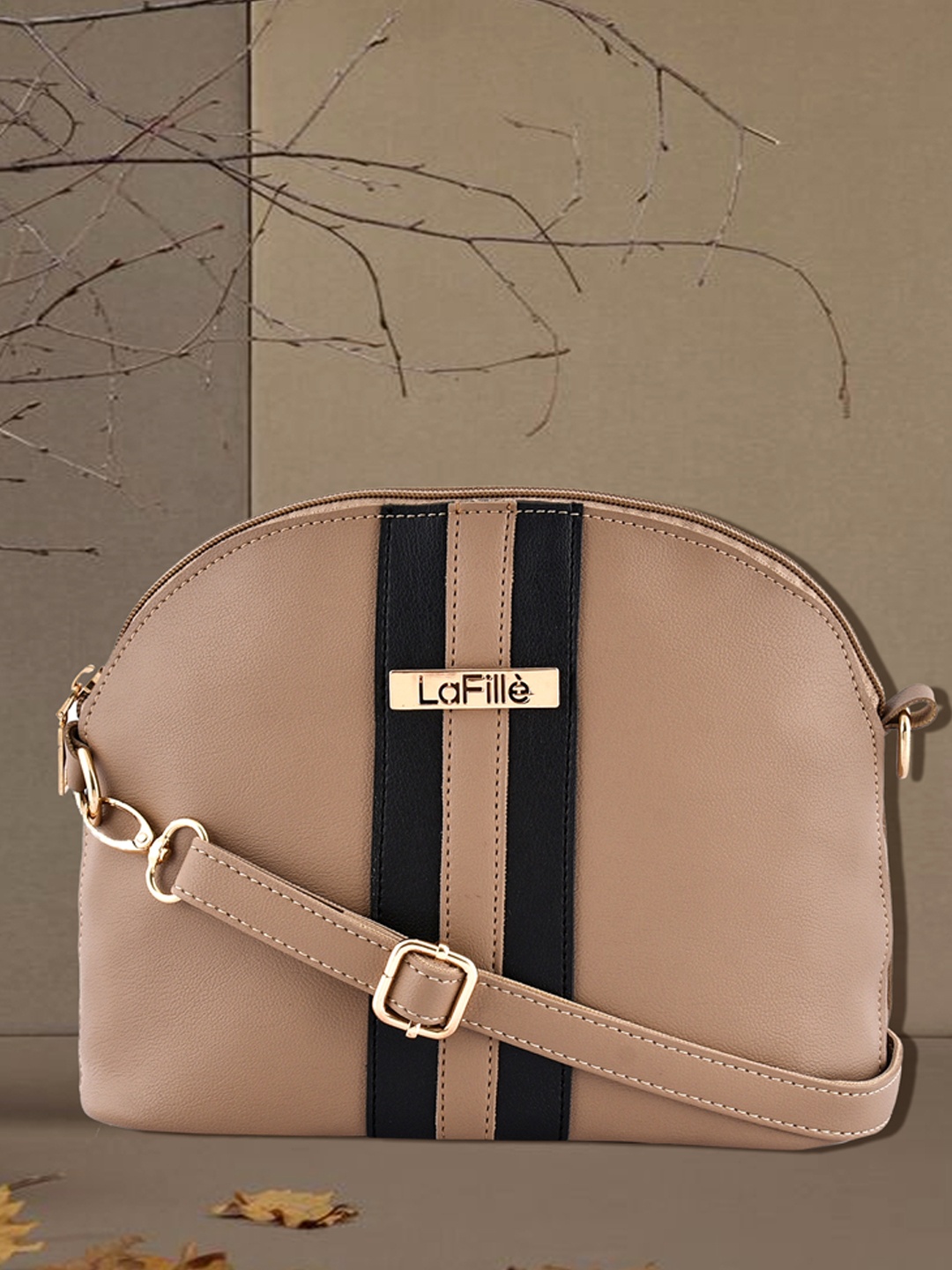 

LaFille Beige PU Structured Sling Bag