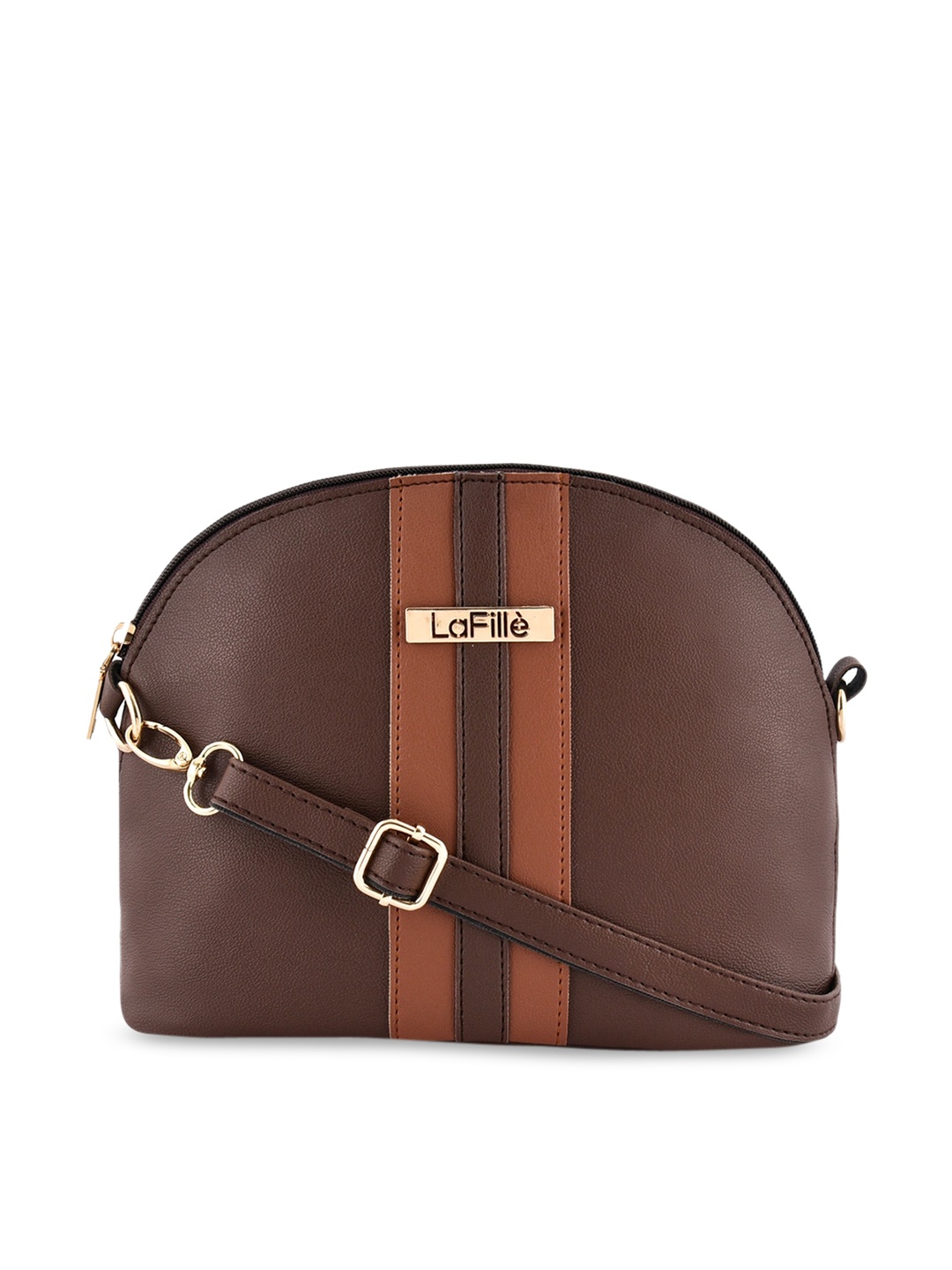 

LaFille Brown Striped PU Structured Sling Bag with Bow Detail