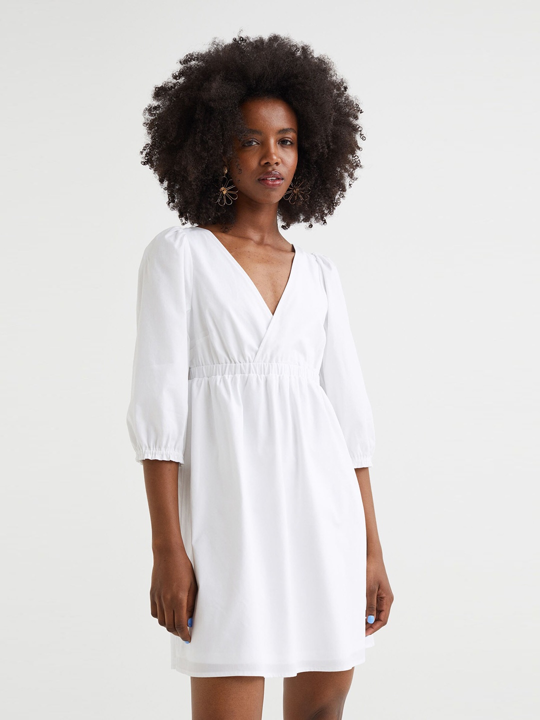 

H&M White Puff-Sleeved Cotton Dress