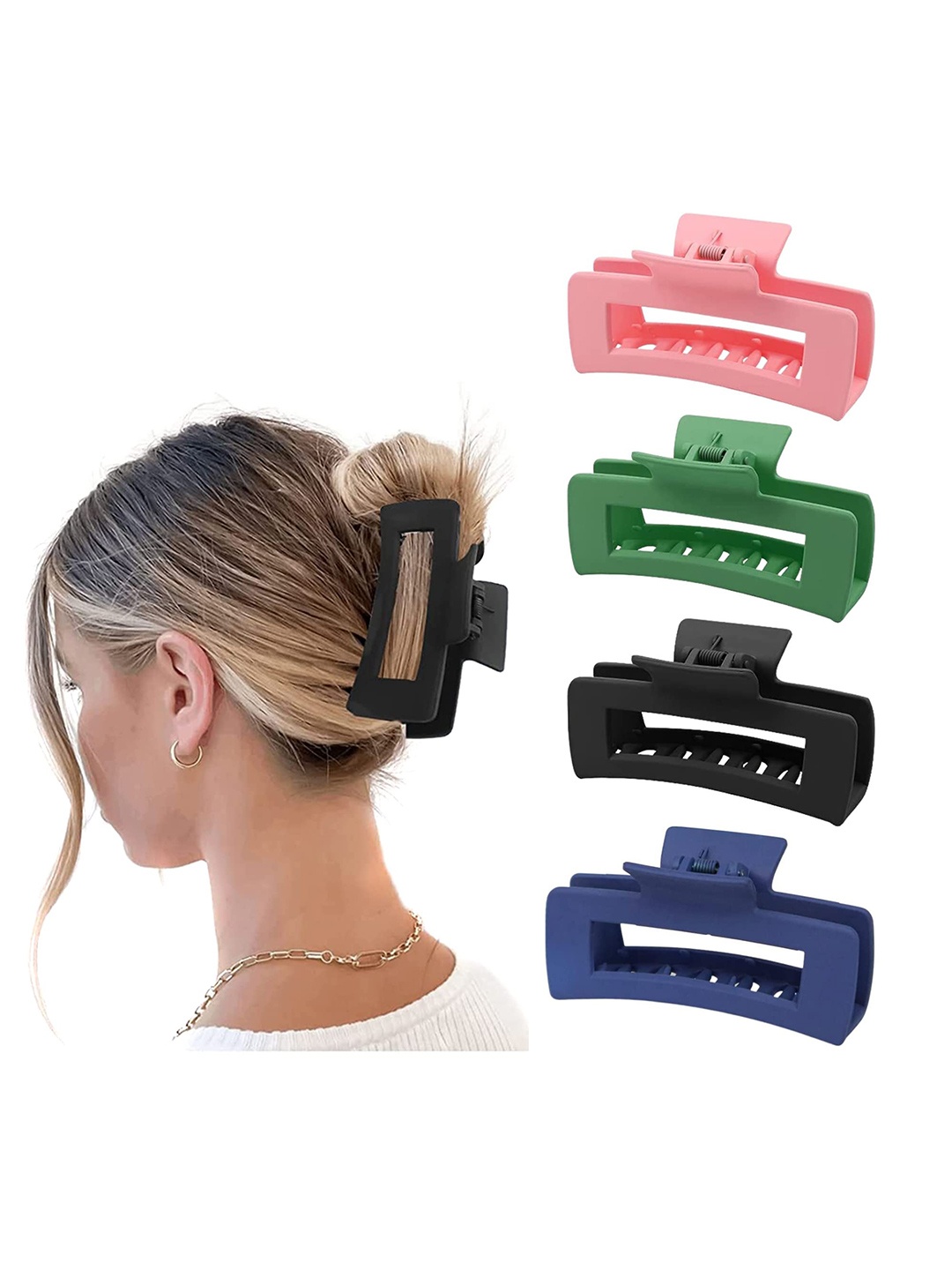 

VAGHBHATT Women Set of 4 Multicolor Square Hair Claw Clip, Multi