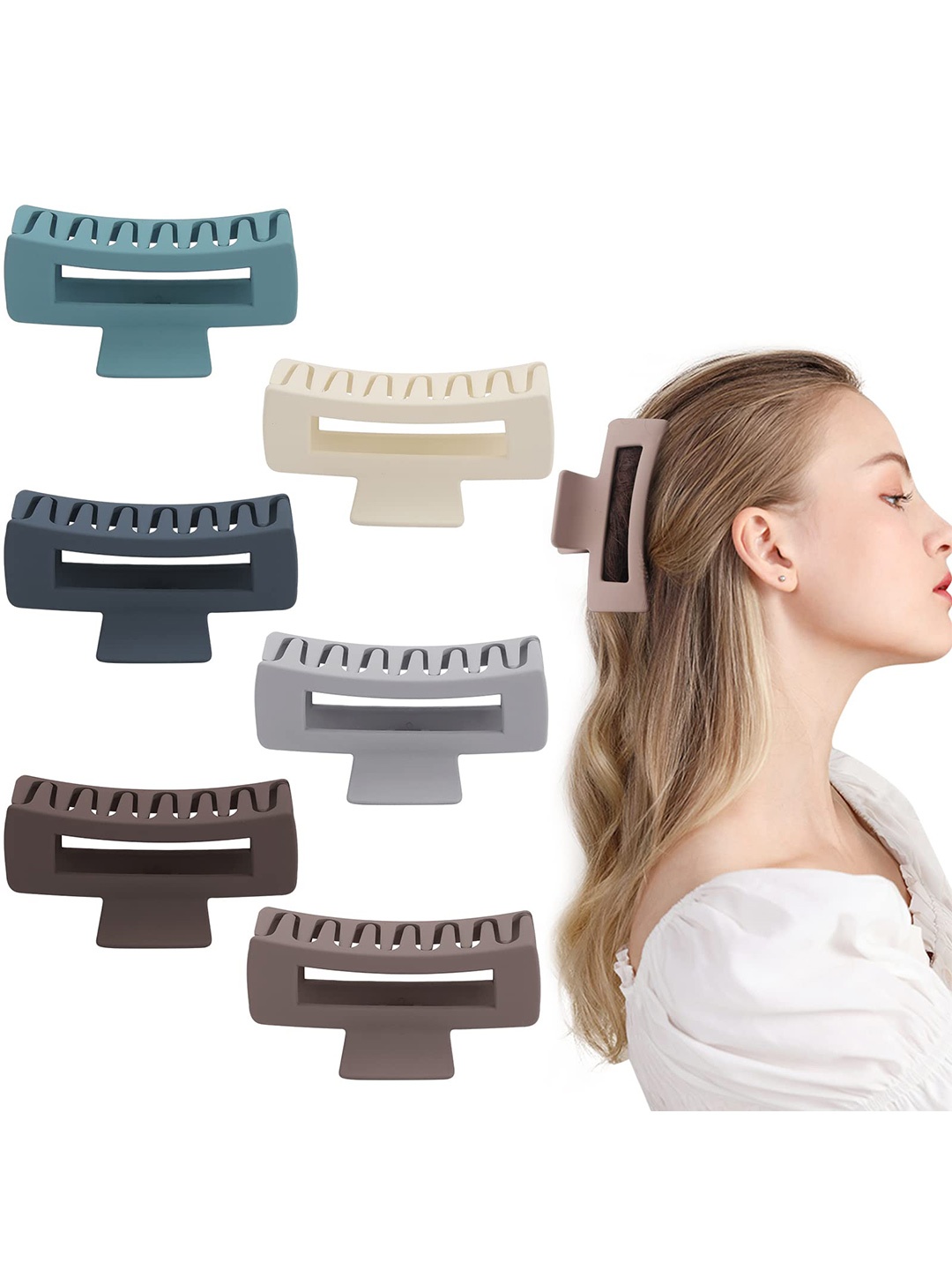 

VAGHBHATT Women Grey & White Set of 6 Claw Clip