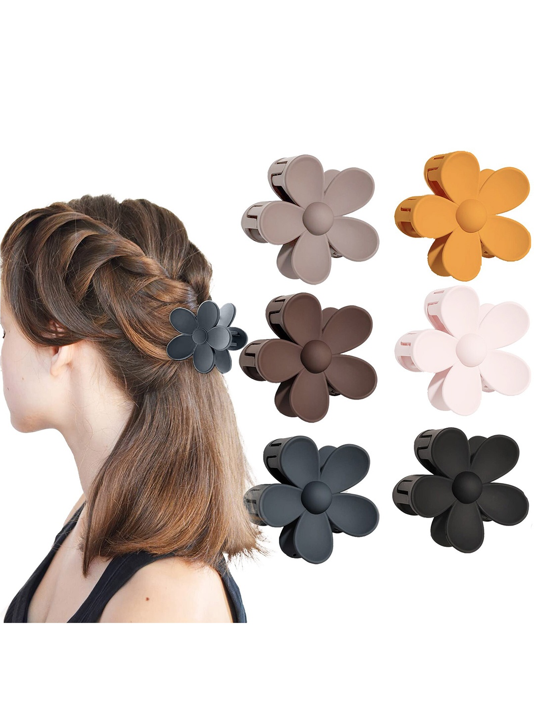 

VAGHBHATT Women Black & Grey Set of 6 Claw Clip