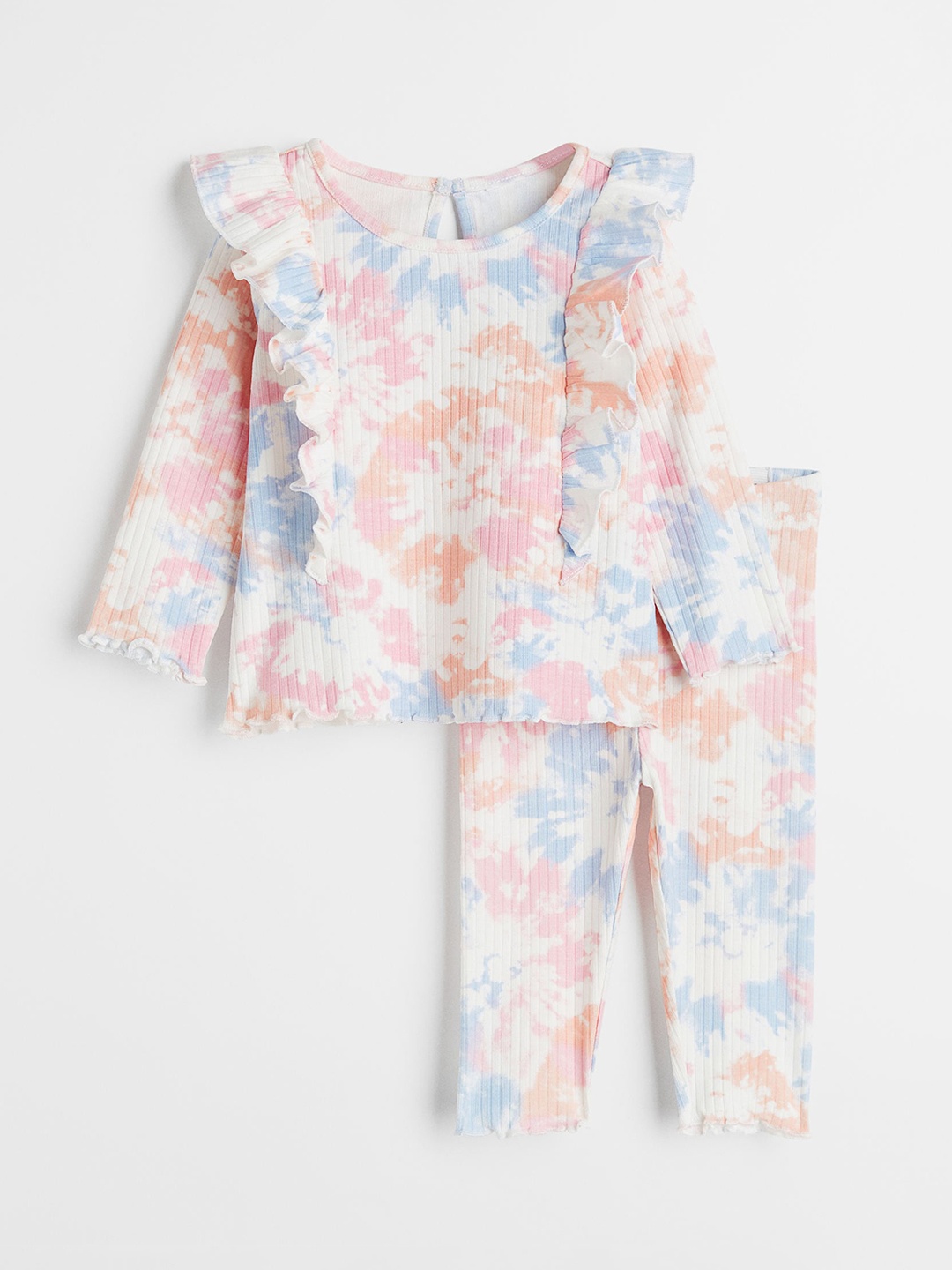 

H&M Girls White & Peach-Coloured Printed Top with Leggings