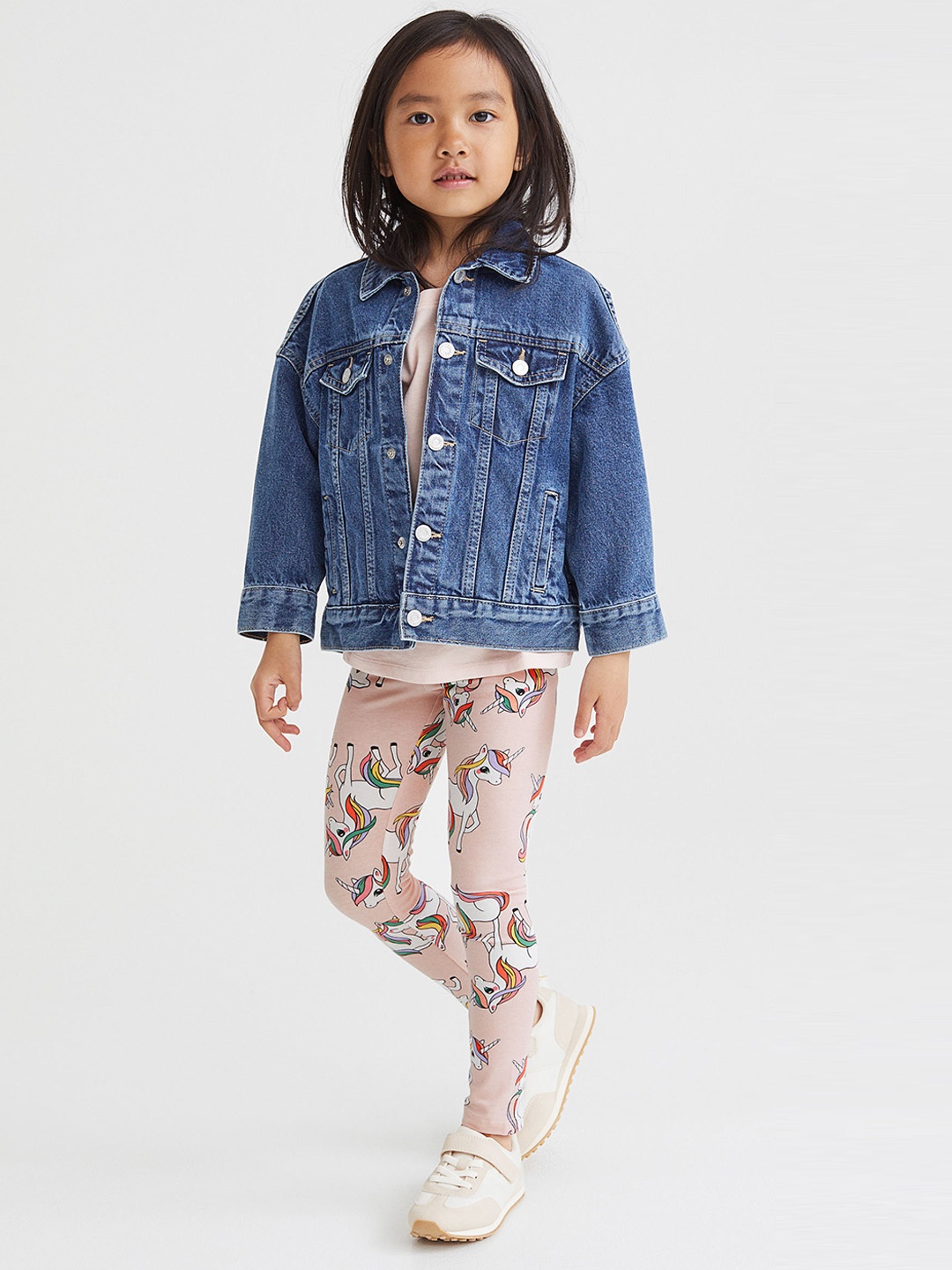 H&M Girls Pink Unicorn Printed Ankle Length Leggings
