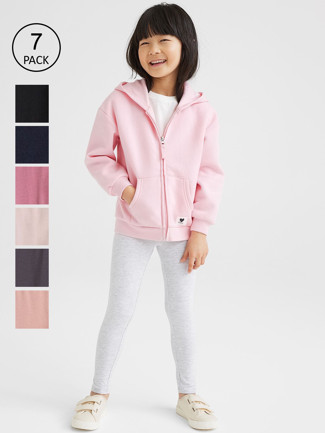 

H&M Girls 7-Pack Solid Ankle Length Jersey Leggings, Beige