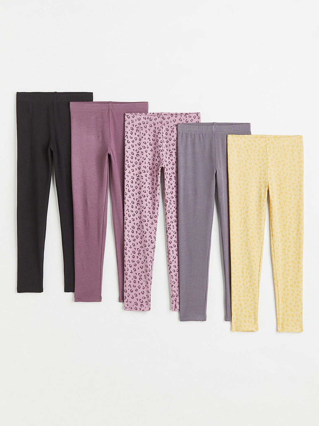 

H&M Girls Grey and Multicolored Pack Of 5 Printed Ankle Length Leggings, Black