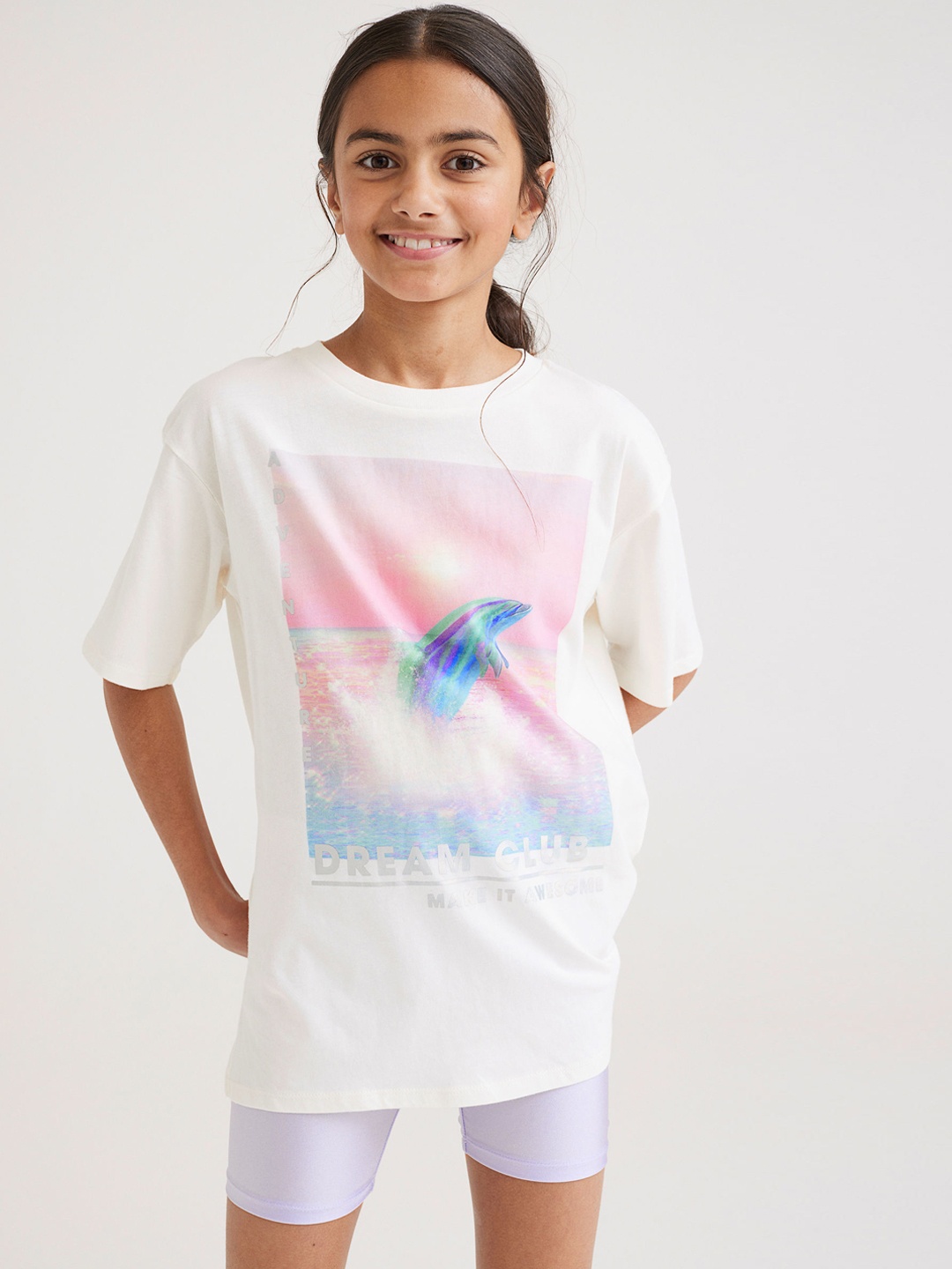 

H&M Girls White & Purple 2-Piece T-shirt and Cycling Shorts Set