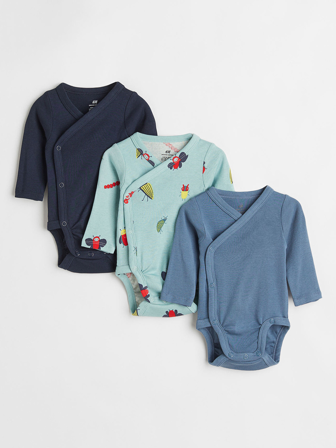

H&M Infant Girls 3-Pack Long-Sleeved Bodysuits, Navy blue