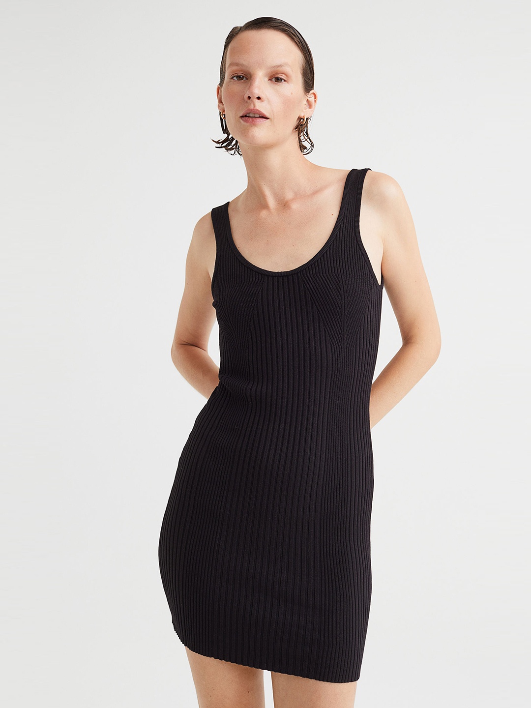 

H&M Black Rib-Knit Bodycon Mini Dress