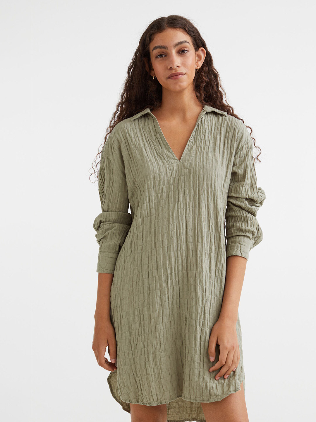 

H&M Green Shirt Collared Dress