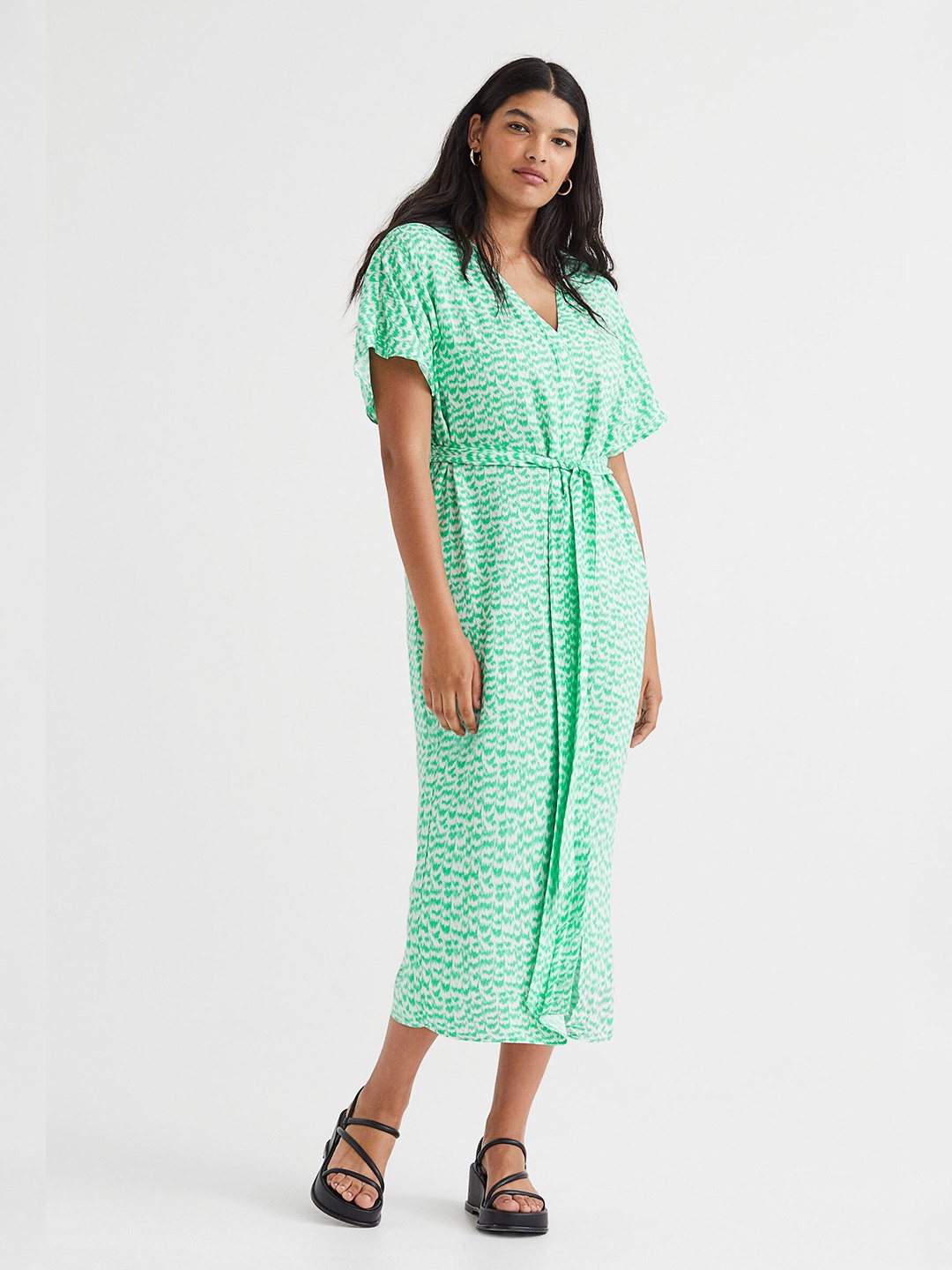 

H&M Women Green Printed Tie-Belt Dress