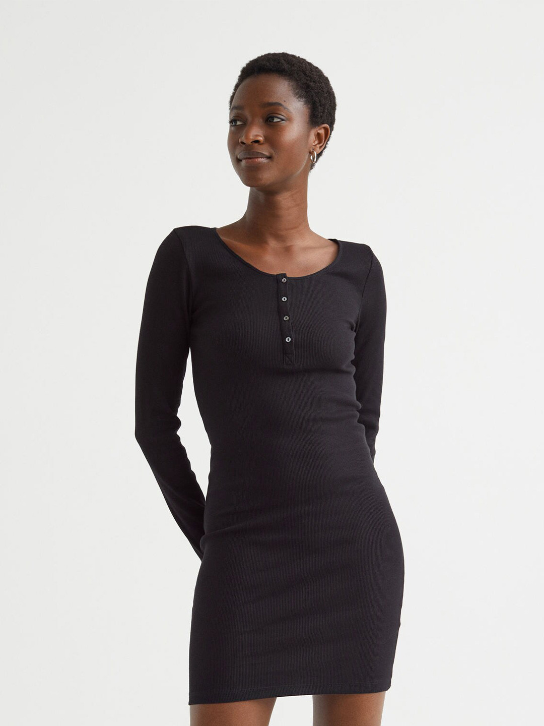 

H&M Women Black Button-Top Jersey Dress