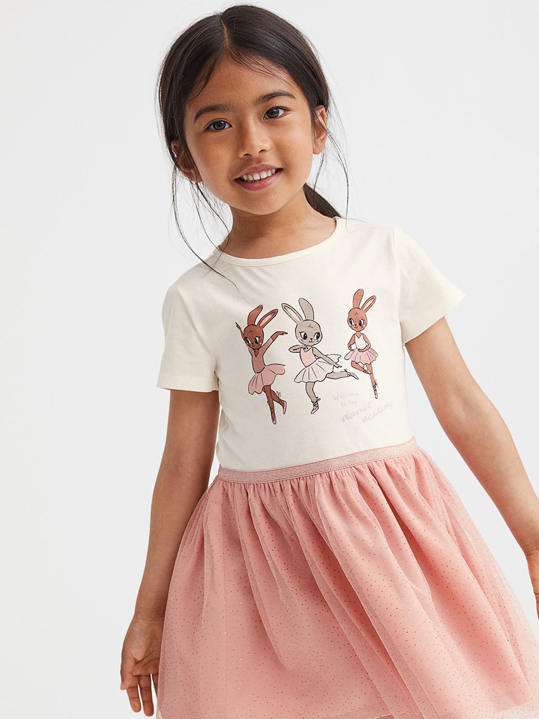 

H&M Girls Pink & White Tulle-Skirt Jersey Dress