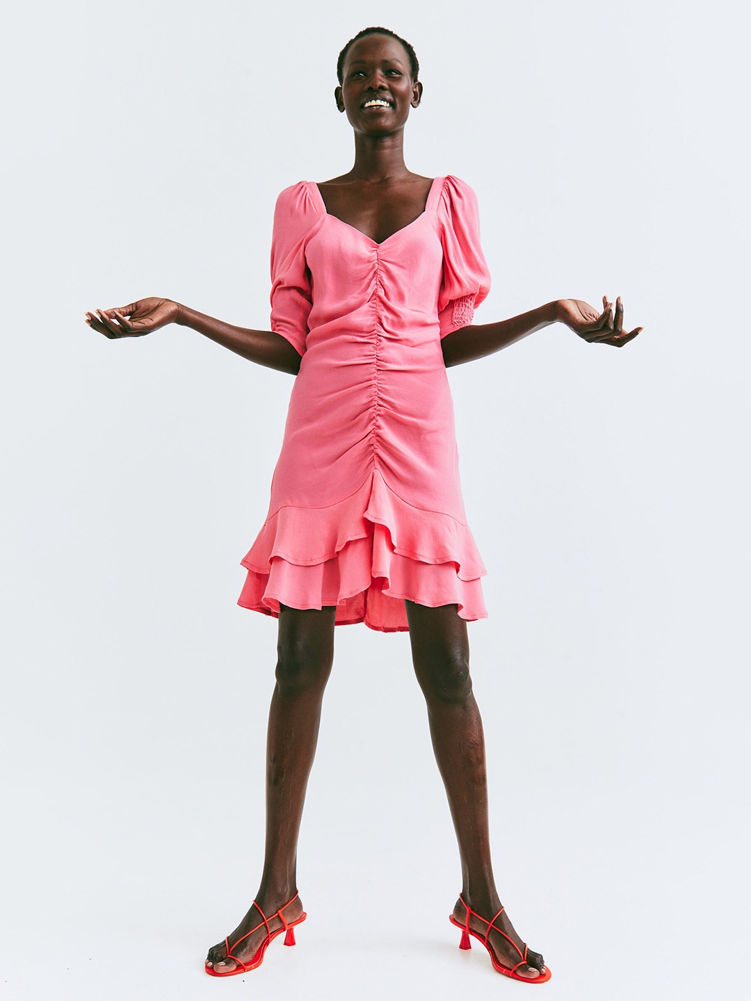 

H&M Women Pink Puff-Sleeved Dress