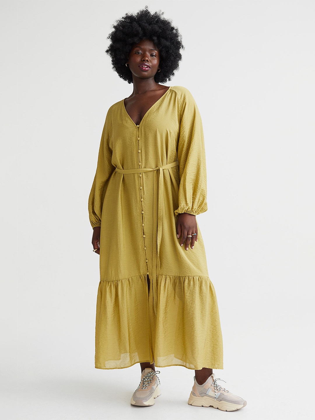 

H&M Mustard Yellow Drop-Waist Midi Dress