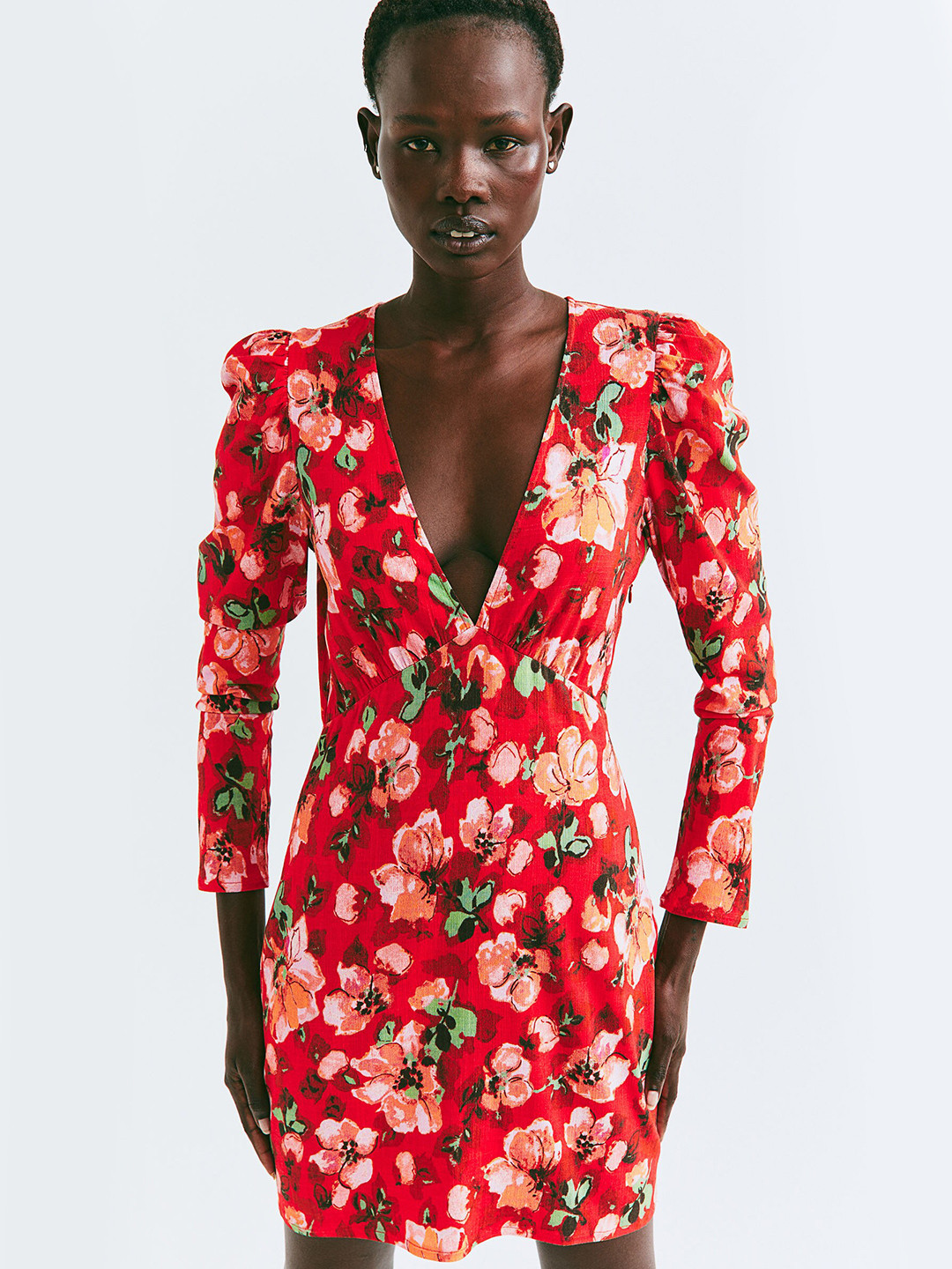 

H&M Women Patterned Puff-Sleeved Dress, Multi