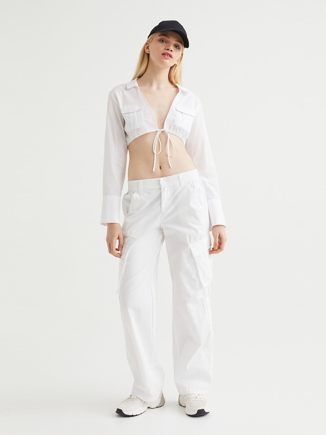 

H&M Women White Cropped Utility Shirt