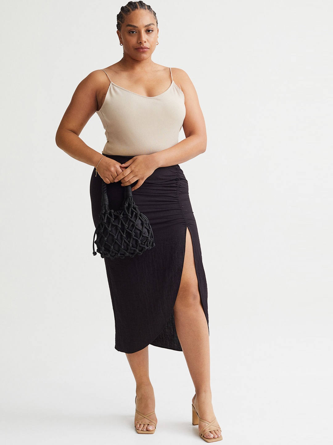 

H&M Women Black Solid A-Line Draped Skirt