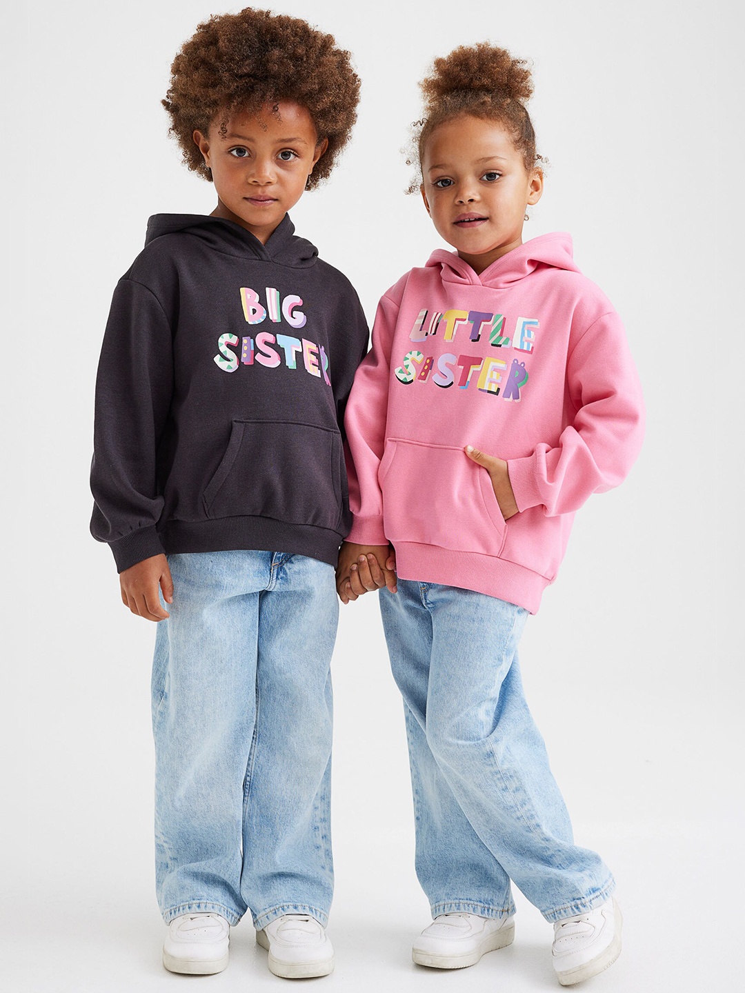 

H&M Girls Black & Pink Sibling Printed Hoodie