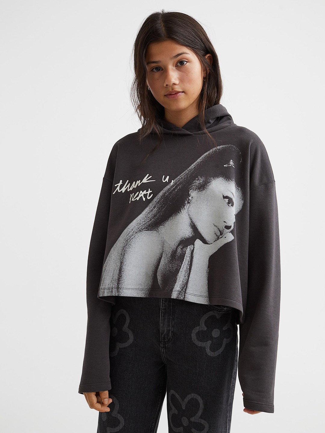 

H&M Girls Grey Oversized Printed Hoodie