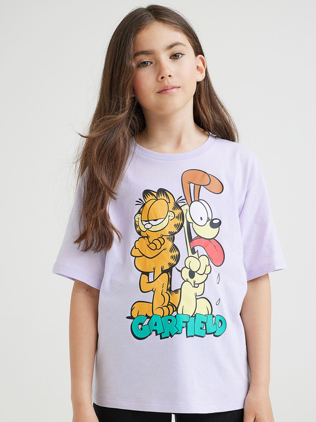 

H&M Girls 2-Pack Oversized Printed T-Shirts, Beige